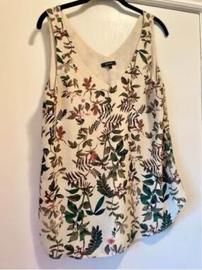 RW&CO. Cream Floral V-Neck Camisole with Green & Pink Leaves